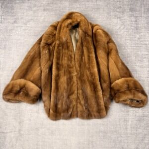 Vintage Mink Fur Jacket Women Medium Brown Shawl Bracelet Cuffs Charlebois Furs